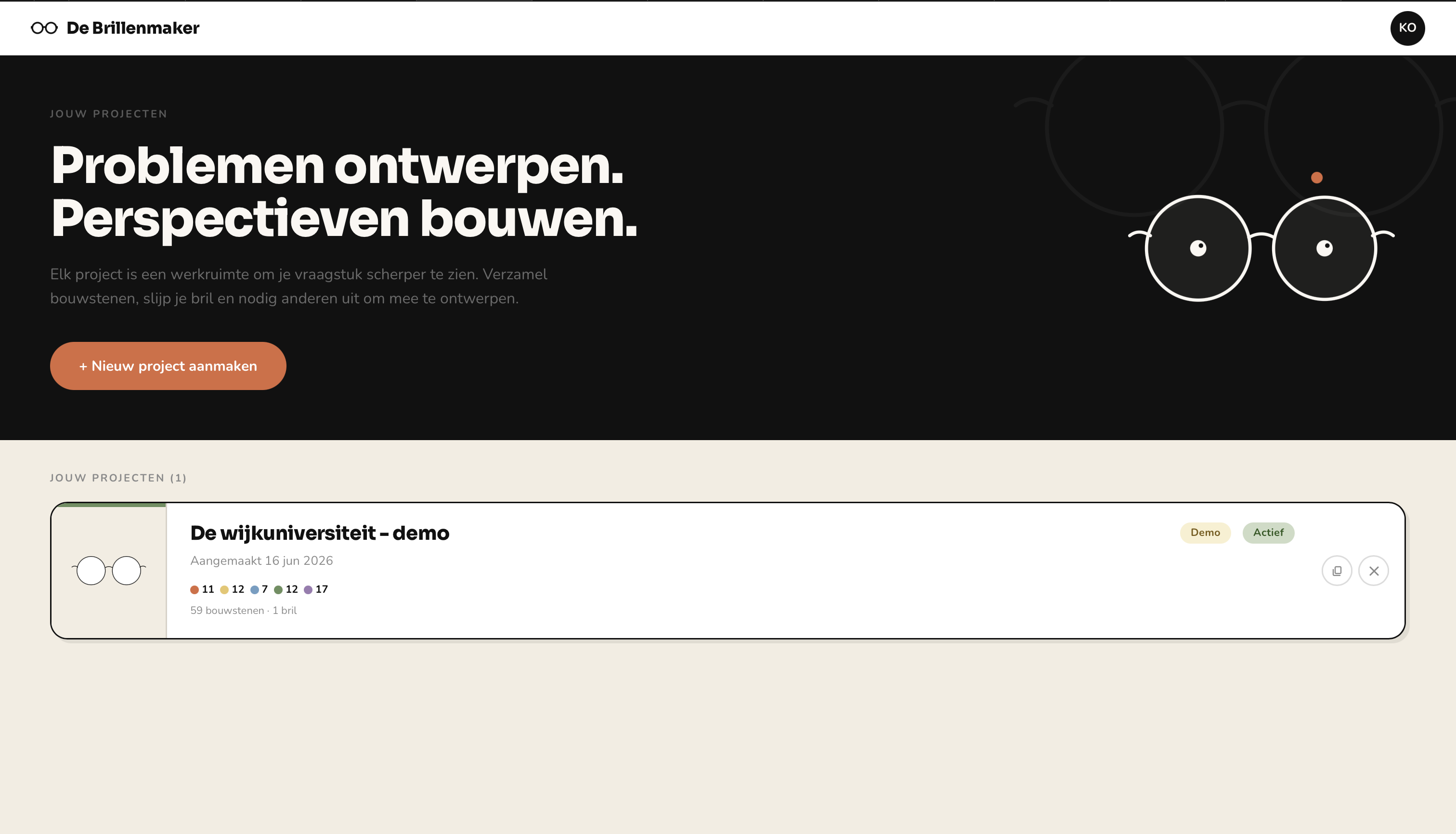 Screenshot demo-project: De wijkuniversiteit – demo in De Brillenmaker