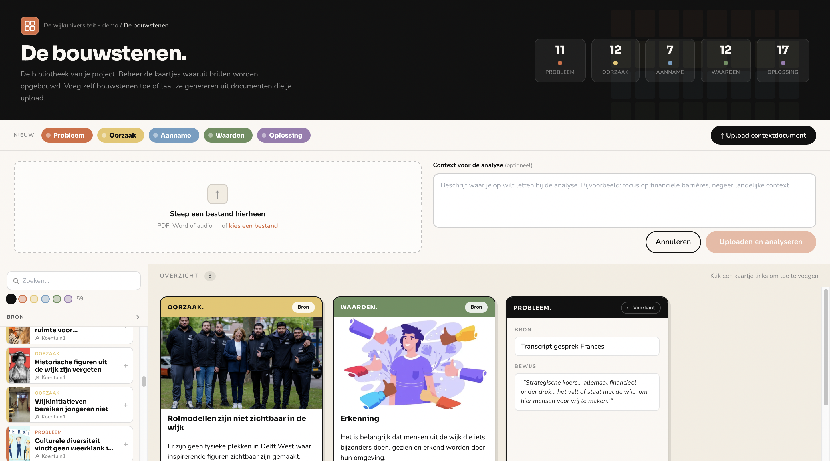 Screenshot van de pagina De bouwstenen
