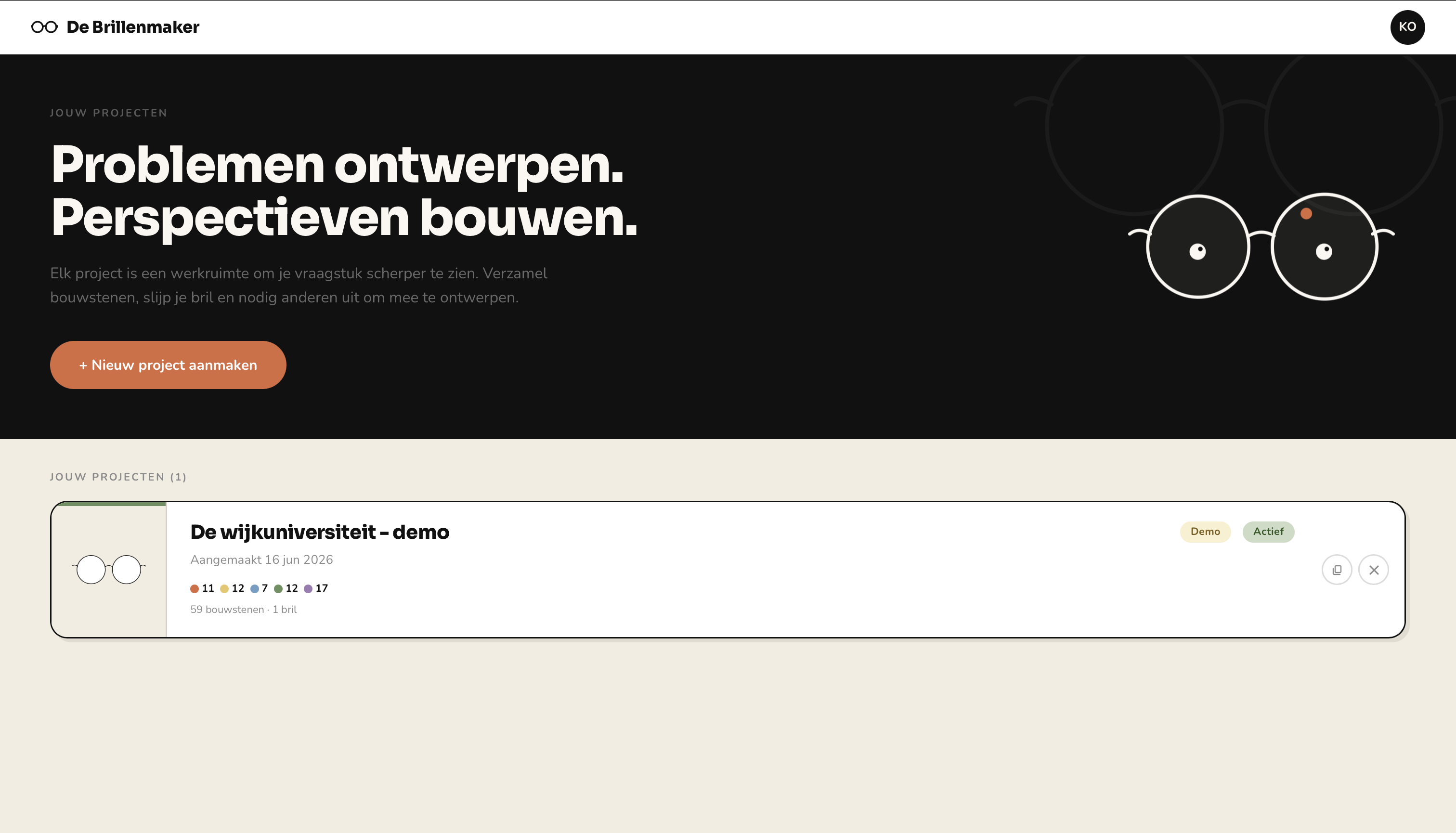 Screenshot van het werkende platform