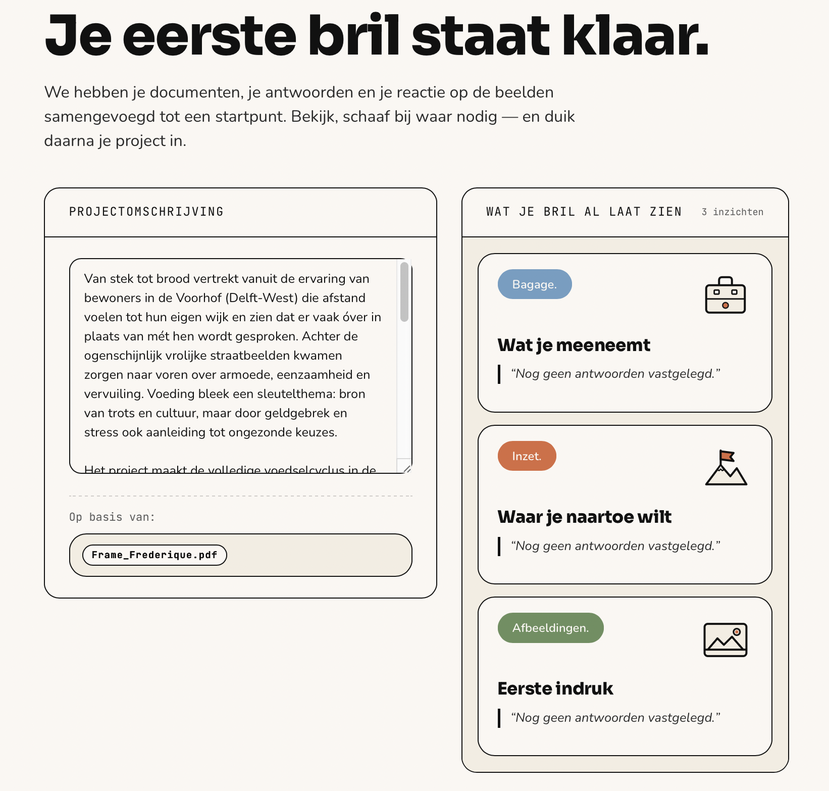 Onboarding eindigt met persoonlijke spiegel.
